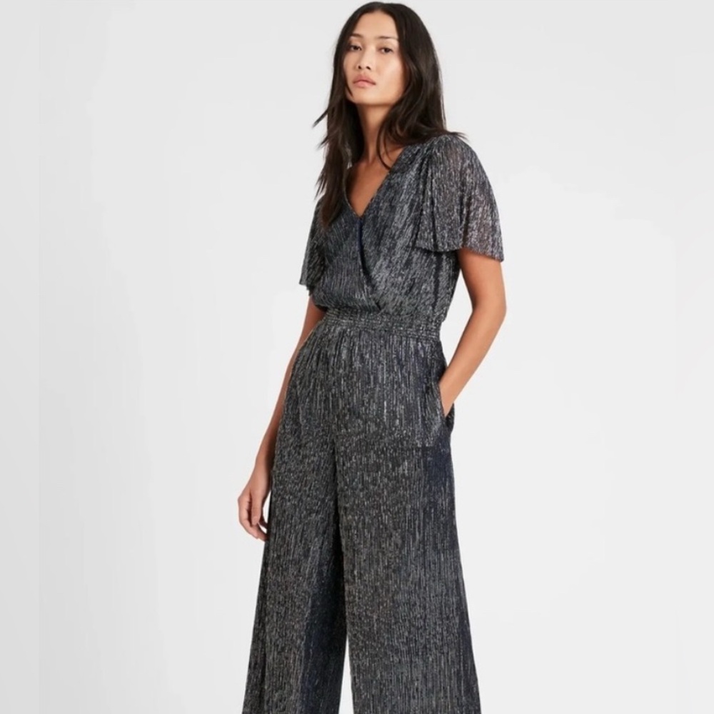 NEW NWT Banana Republic XL Metallic wide leg Jumpsuit V-neck Pants - Picture 12 of 16